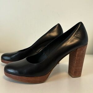 Women’s Estefania Marco black leather wood heel platform pumps size 40